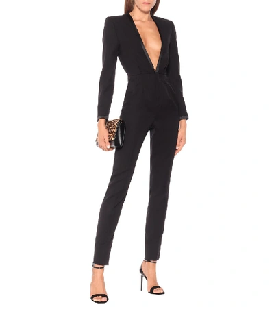 Shop Saint Laurent Virgin Wool Crêpe Jumpsuit In Black