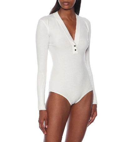 Shop Alaïa Wool-blend Bodysuit In White