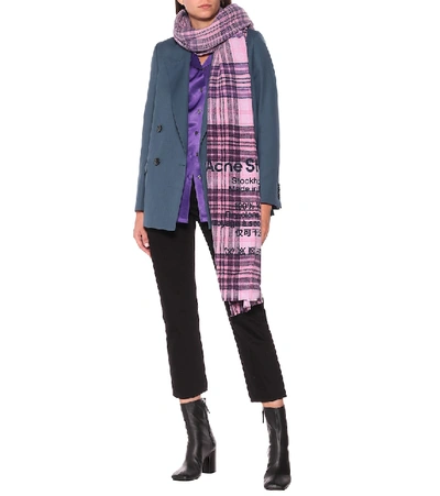 Shop Acne Studios Checked Wool Flannel Scarf In Purple