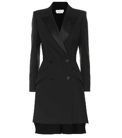 Shop Alexander Mcqueen Wool And Silk-blend Minidress In Black