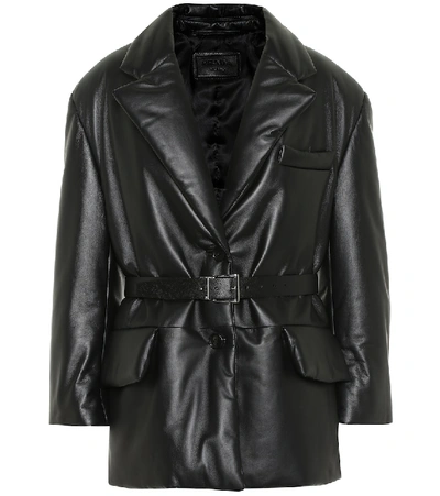 Shop Prada Padded Leather Blazer In Black
