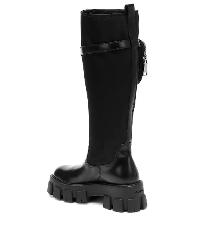 Shop Prada Monolith Leather Knee-high Boots In Black