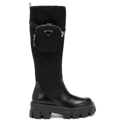 Shop Prada Monolith Leather Knee-high Boots In Black