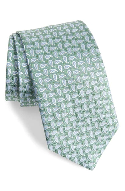 Shop David Donahue Paisley Pattern Silk Tie In Grass