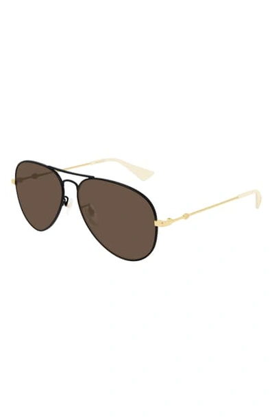 Shop Gucci 60mm Aviator Sunglasses In Black/ Gold