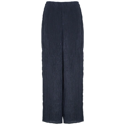 Shop Vince Navy Wide-leg Crinkled Satin Trousers