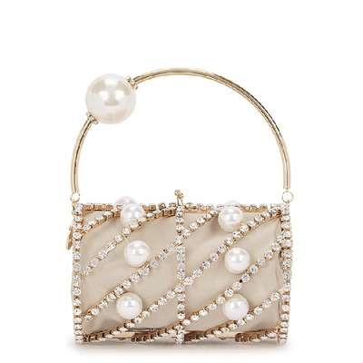 Shop Rosantica Brigitta Crystal-embellished Top Handle Bag In Pearl