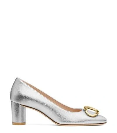 Shop Stuart Weitzman Anicia 60 In Silver Textured Metallic Leather