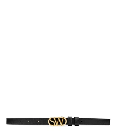 Shop Stuart Weitzman Sw Logo Belt 15mm In Black Caviar Leather