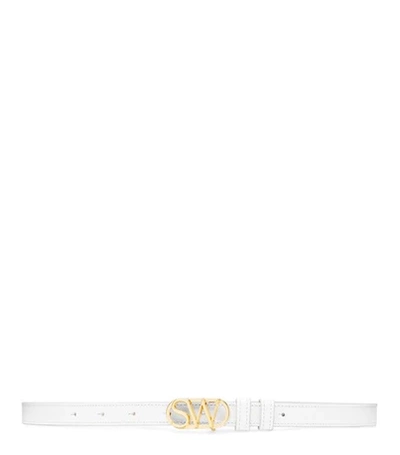 Shop Stuart Weitzman Sw Logo Belt 15mm In White Caviar Leather