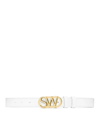 Shop Stuart Weitzman Sw Logo Belt 25mm In White Caviar Leather