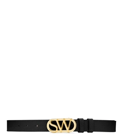 Shop Stuart Weitzman Sw Logo Belt 25mm In Black Caviar Leather