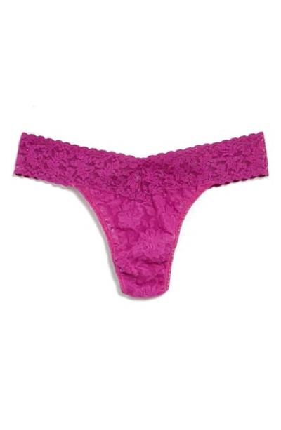 Shop Hanky Panky Regular Rise Lace Thong In Belle Pink