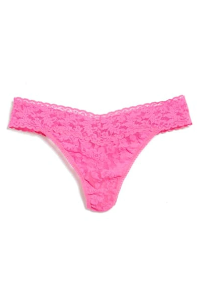 Shop Hanky Panky Regular Rise Lace Thong In Pass Pink