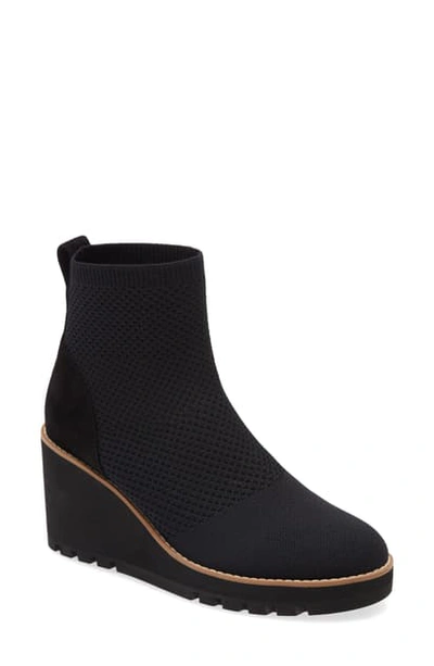 Shop Eileen Fisher Amos Knit Wedge Bootie In Black Stretch Fabric