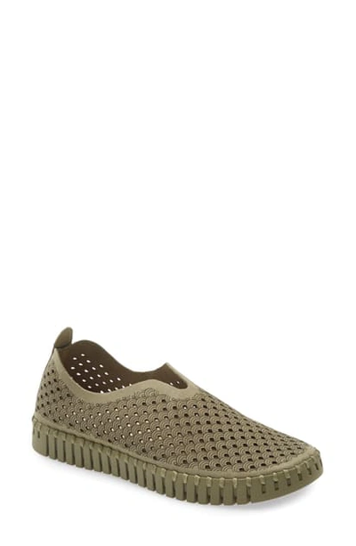 Shop Ilse Jacobsen Tulip 139 Perforated Slip-on Sneaker In All Army Fabric
