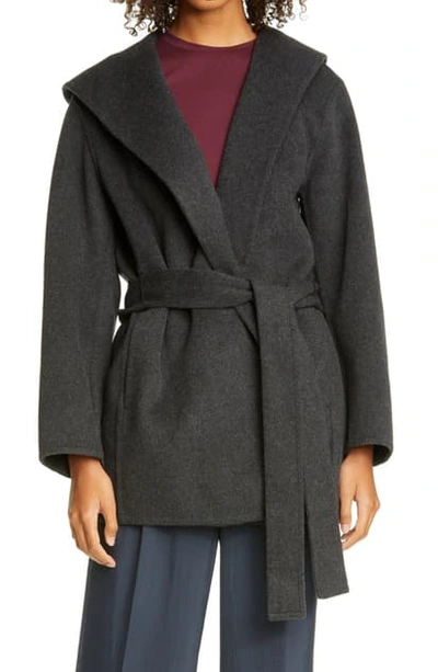 Shop Vince Hooded Wool Blend Coat In Heather Charcoal