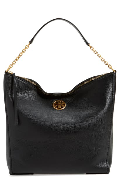 tory burch black leather hobo bag
