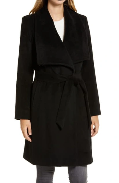 Shop Cole Haan Wool Blend Wrap Coat In Black
