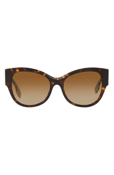 Shop Burberry 54mm Check Detail Polarized Gradient Cat Eye Sunglasses In Dark Havana/ Brown Grad