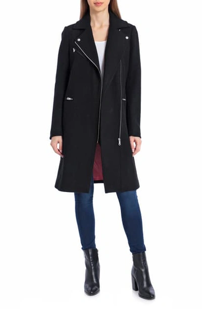 Shop Avec Les Filles Moto Detail Wool Blend Twill Coat In Black