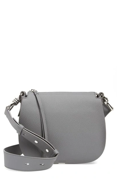 Shop Allsaints Captain Round Leather Crossbody Bag In Mist Grey