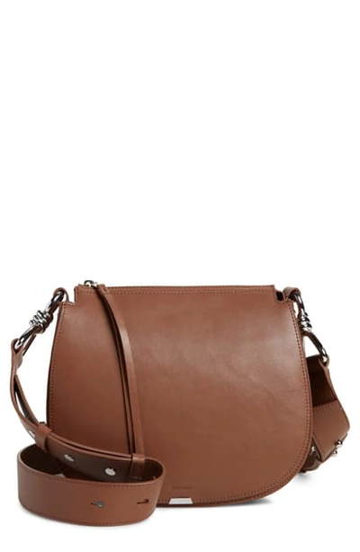 Shop Allsaints Captain Round Leather Crossbody Bag In Chocolate Brown
