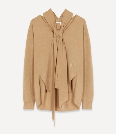 Shop Chloé Cashmere Tie-neck Sweater In Dune Brown