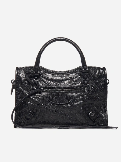 Shop Balenciaga Mini City Wrinkled-effect Leather Bag