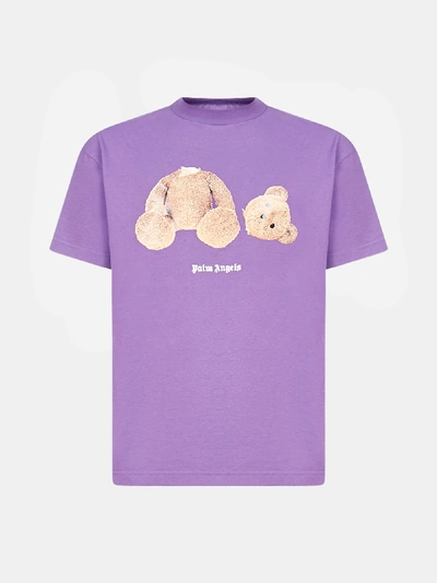 Shop Palm Angels Bear Cotton T-shirt In Purple - Brown