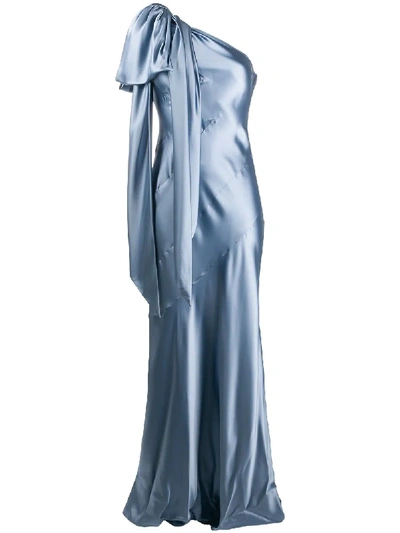 Shop Moschino One-shoulder Gown In Blue