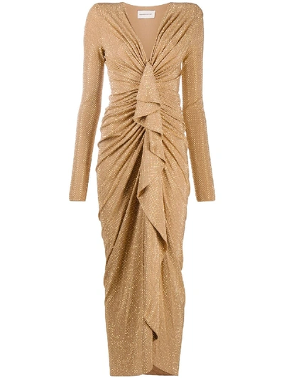 Shop Alexandre Vauthier Rhinestone-embellished Ruched Dress In Neutrals