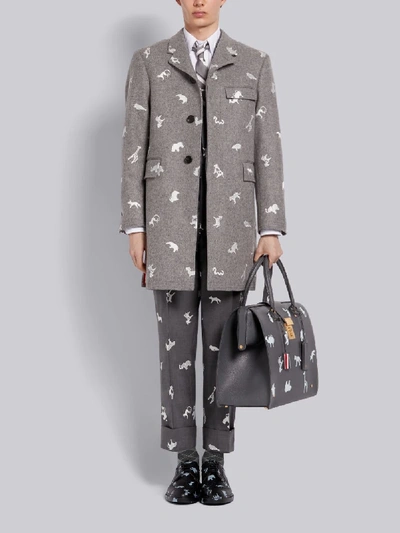 Shop Thom Browne Medium Grey Wool Twill Multi-animal Icon Embroidered Classic Sport Coat