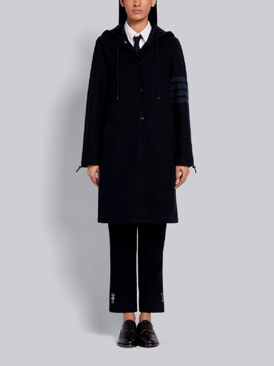 Shop Thom Browne Navy Double Face Cotton Twill Hooded Tonal 4-bar Parka In Blue