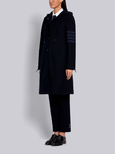 Shop Thom Browne Navy Double Face Cotton Twill Hooded Tonal 4-bar Parka In Blue
