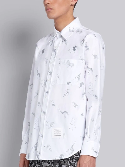 Shop Thom Browne White Cotton Oxford Multi-icon Embroidered Straight Fit Long Sleeve Shirt