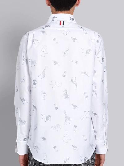 Shop Thom Browne White Cotton Oxford Multi-icon Embroidered Straight Fit Long Sleeve Shirt