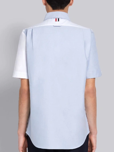Shop Thom Browne Light Blue Cotton Oxford Fun-mix Straight Fit Short Sleeve Shirt