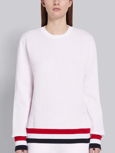 Shop Thom Browne Pink Cotton Seersucker Tri-color Trim Crewneck Sweatshirt