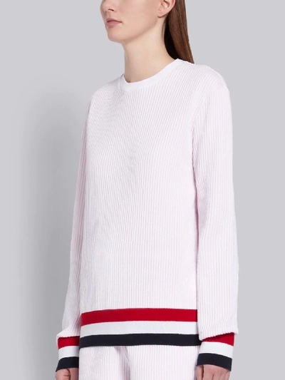Shop Thom Browne Pink Cotton Seersucker Tri-color Trim Crewneck Sweatshirt