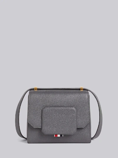 Shop Thom Browne Dark Grey Pebbled Calfskin Small Box Bag