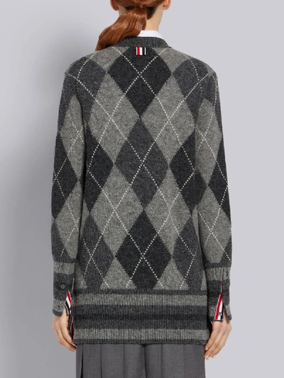 Shop Thom Browne Grey Shetland Wool Oversized Argyle V-neck Cardigan