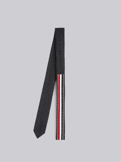 Shop Thom Browne Dark Grey Super 120s Wool Flannel Narrow Chalk Stripe Tie