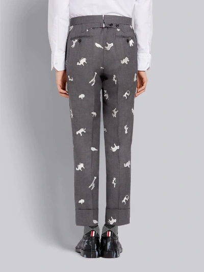 Shop Thom Browne Medium Grey Wool Twill Animal Icon Embroidered Classic Trouser