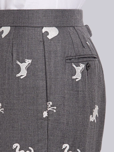Shop Thom Browne Medium Grey Wool Twill Animal Icon Embroidered Classic Trouser