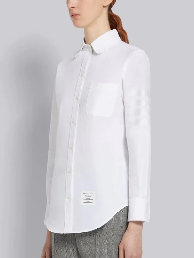 Shop Thom Browne White Supima Cotton Oxford Satin Weave 4-bar Long Sleeve Round Collar Shirt