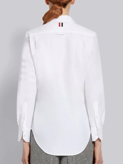 Shop Thom Browne White Supima Cotton Oxford Satin Weave 4-bar Long Sleeve Round Collar Shirt