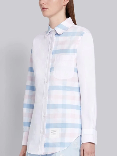 Shop Thom Browne Multi-color Supima Cotton Oxford Buffalo Check Long Sleeve Round Collar Shirt In Pink