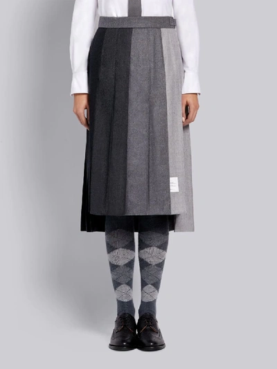 Shop Thom Browne Dark Grey Fun-mix Super 120s Wool Flannel Below Knee Pleated Skirt