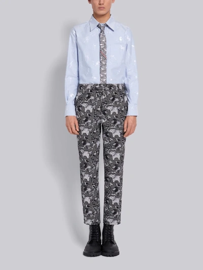 Shop Thom Browne Light Blue Cotton Oxford Multi-icon Embroidered Long Sleeve Shirt